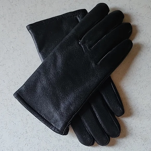 Women's Black Leather Gloves - Picture 1 of 5